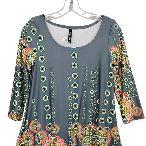 White Mark Rella Tunic Top Size Small Gray, Green and Orange 3/4 Sleeve Pockets - Picture 5 of 8